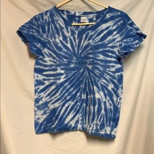blue and white tie dye shirt